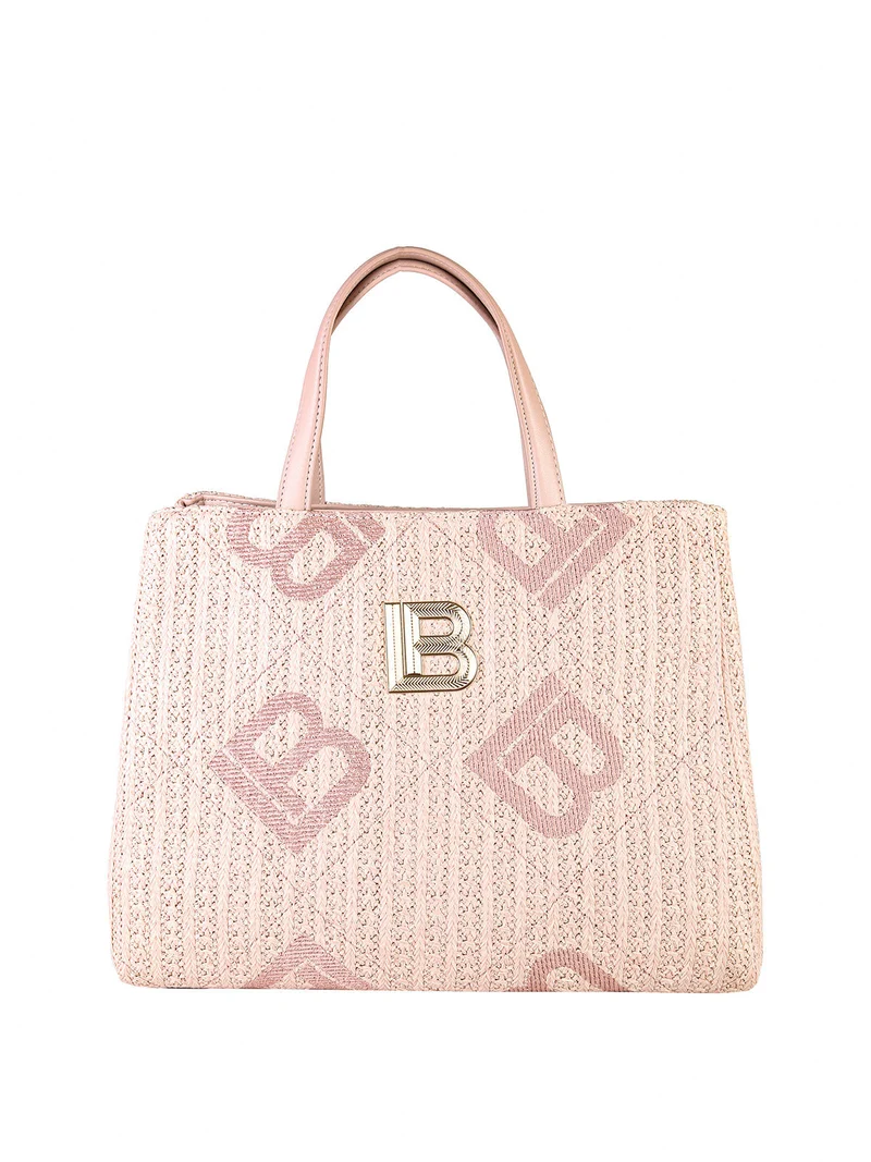 Borsa rigida da donna in paglia con doppi manici - rosa