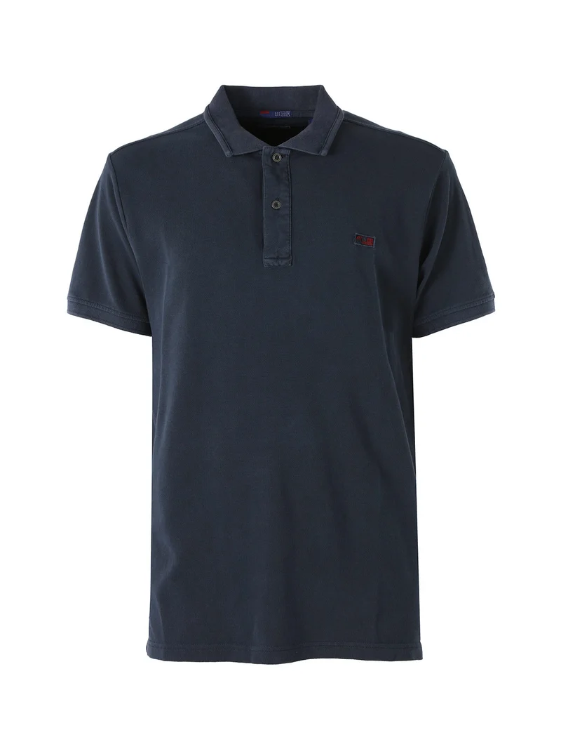 Polo da uomo in cotone a maniche corte con logo - blu scuro