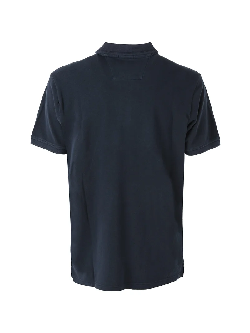 Polo da uomo in cotone a maniche corte con logo - blu scuro