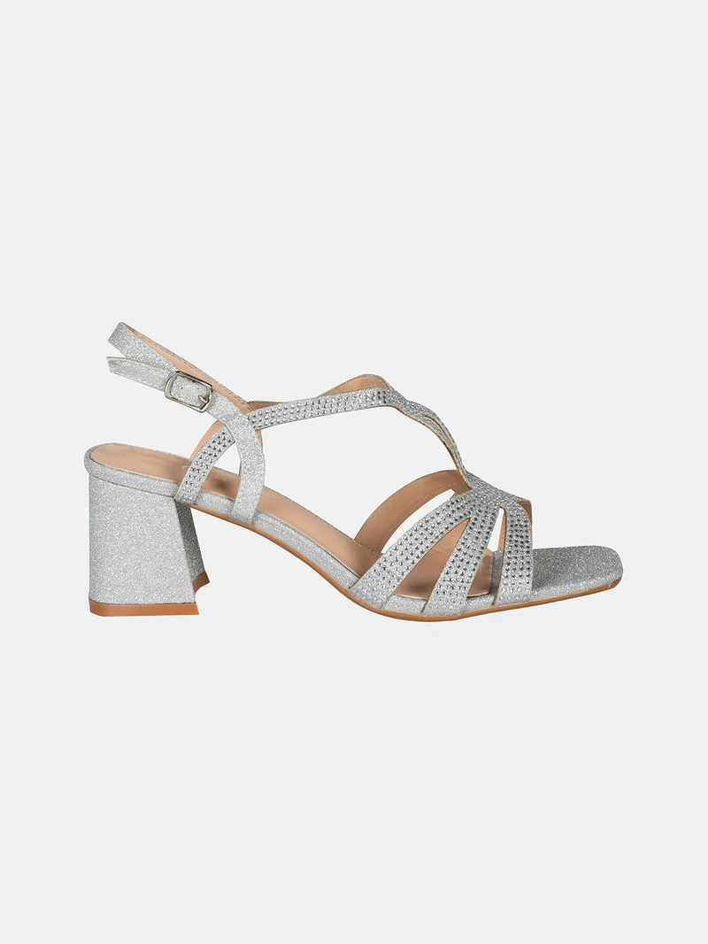 Sandali da donna con glitter e strass - argento