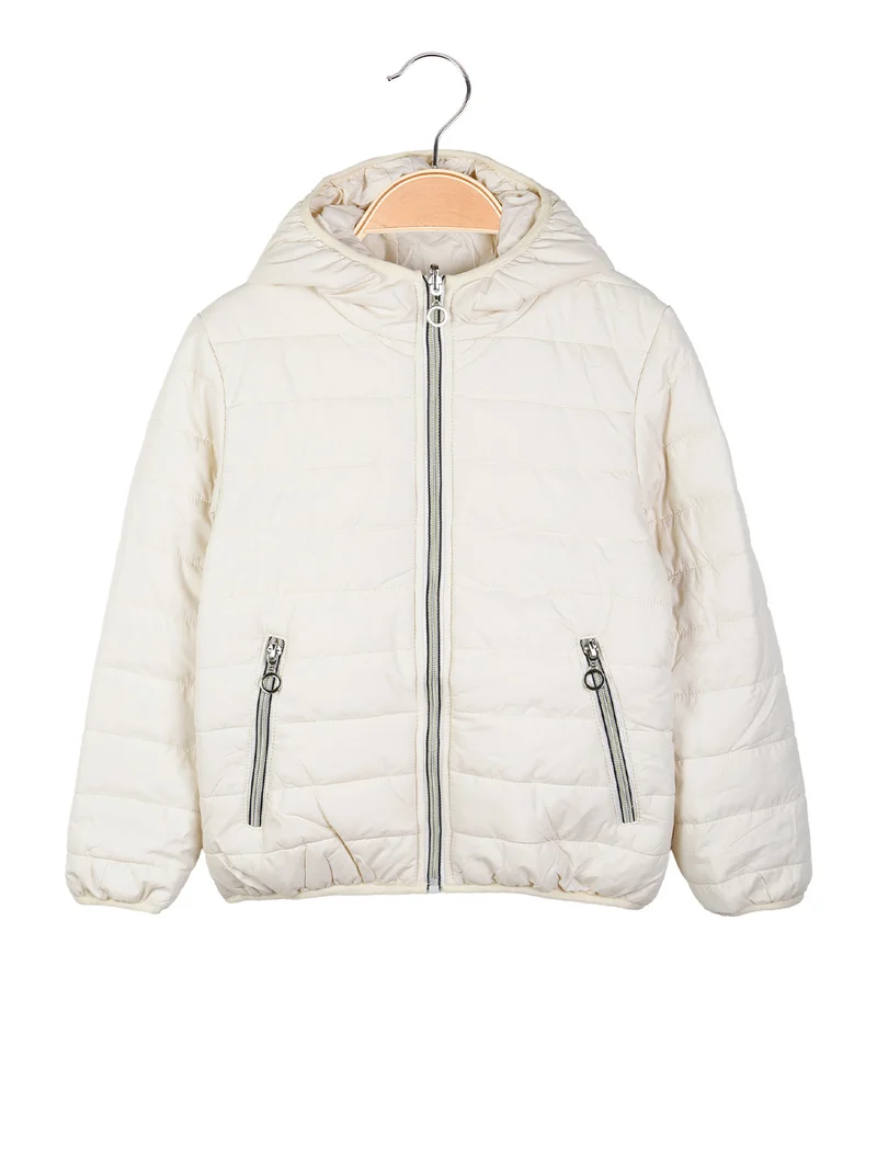 Giubbotto reversibile da bambina con cappuccio e zip - panna
