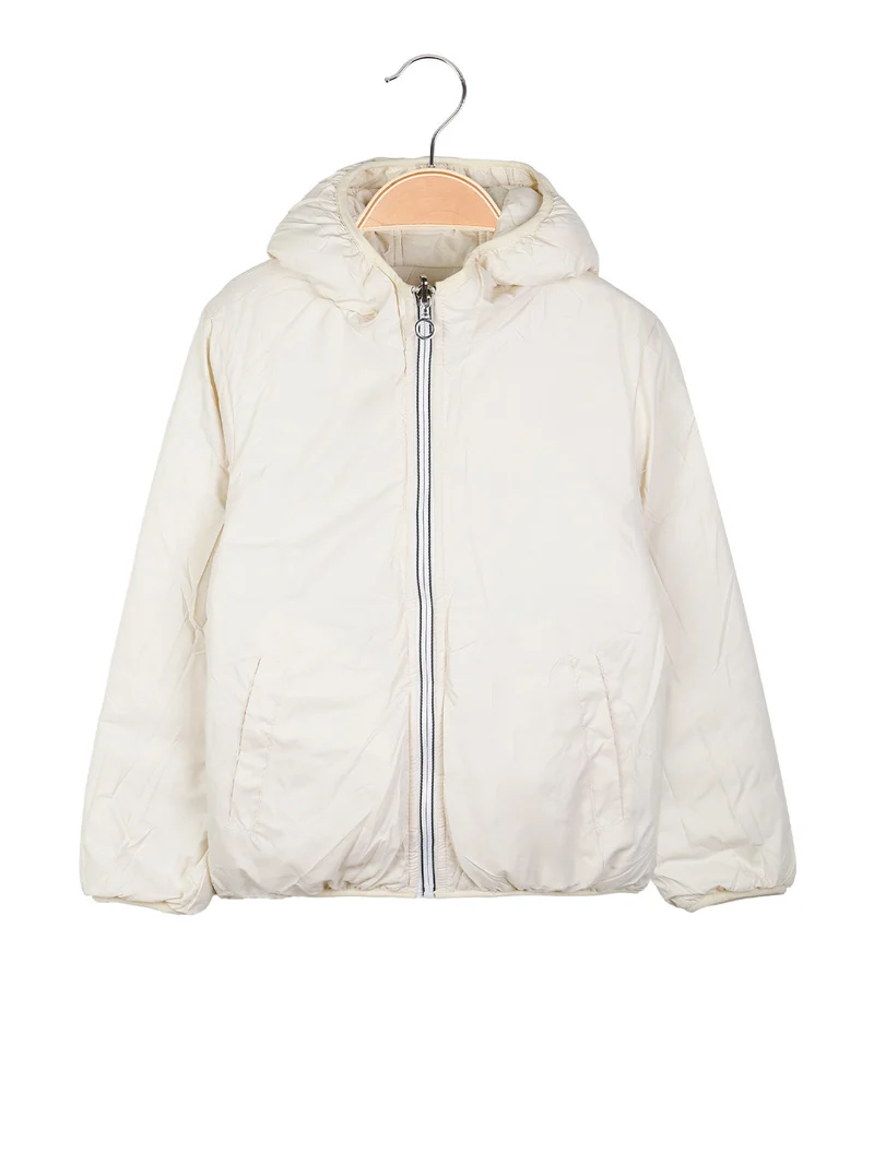 Giubbotto reversibile da bambina con cappuccio e zip - panna