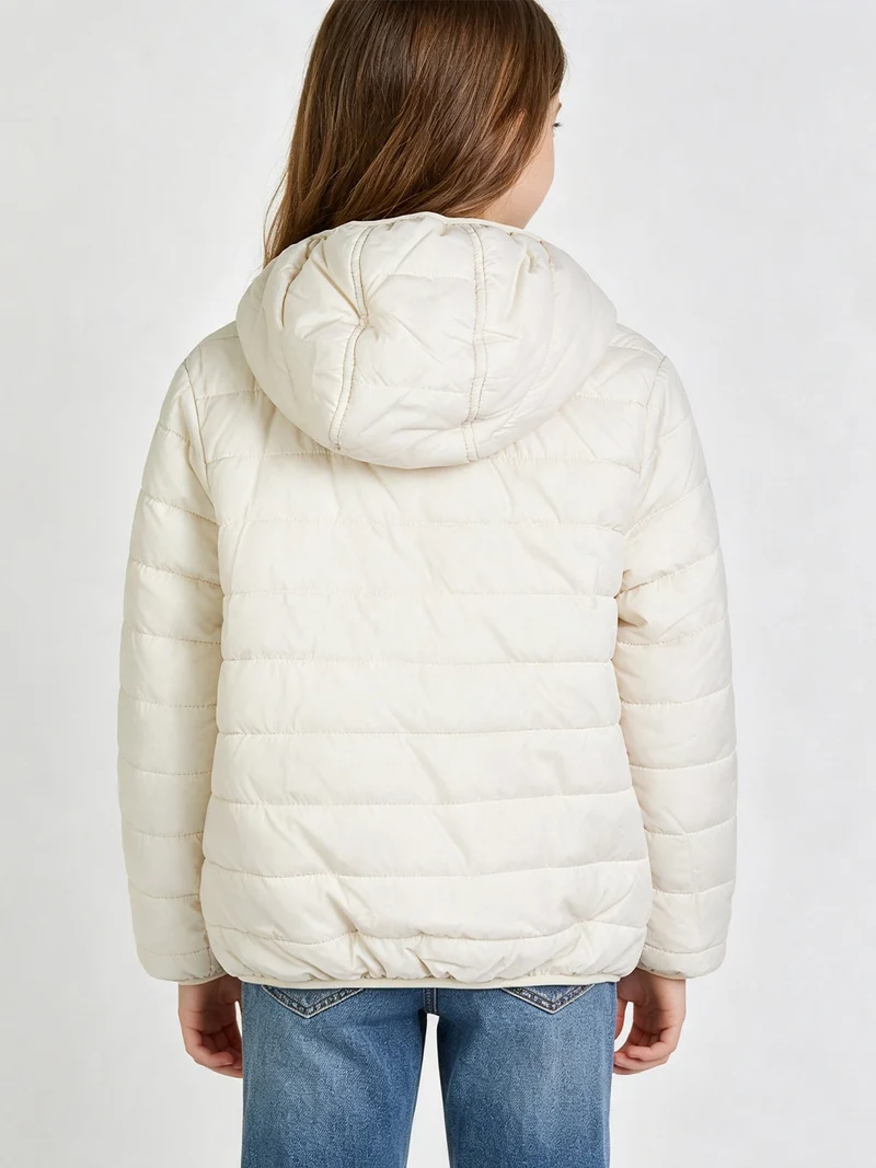 Giubbotto reversibile da bambina con cappuccio e zip - panna