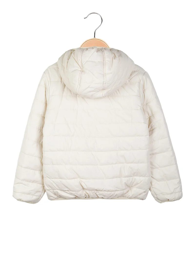 Giubbotto reversibile da bambina con cappuccio e zip - panna
