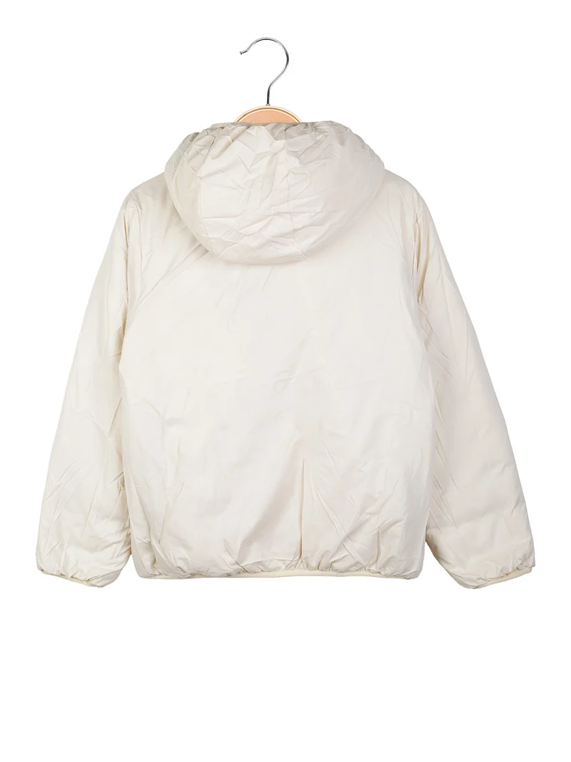 Giubbotto reversibile da bambina con cappuccio e zip - panna