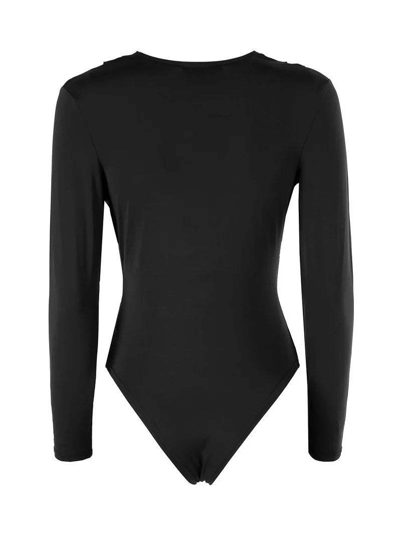 Top body da donna a maniche lunghe con scollo di pizzo - nero
