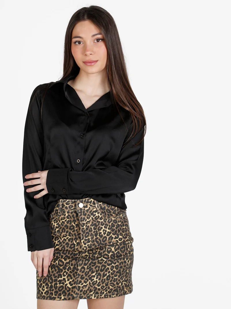 Camicia donna effetto seta a maniche lunghe - nero