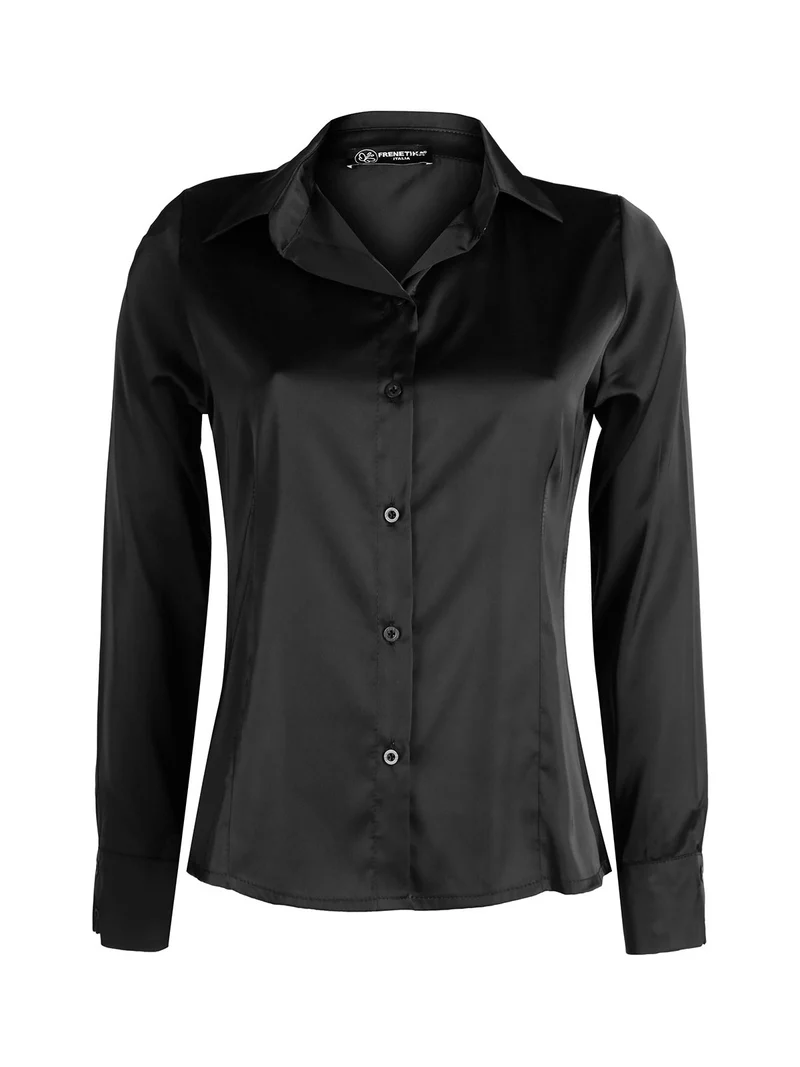 Camicia donna effetto seta a maniche lunghe - nero