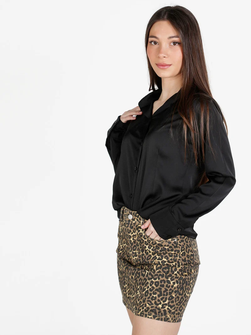 Camicia donna effetto seta a maniche lunghe - nero