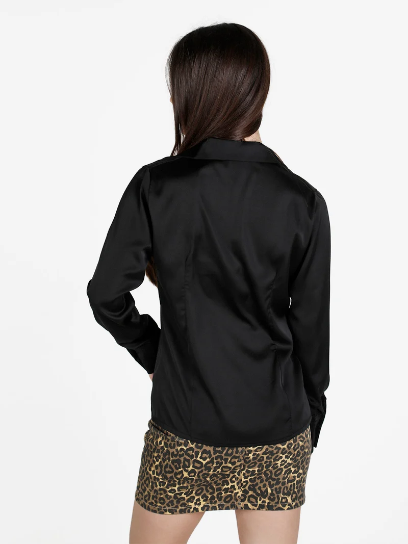 Camicia donna effetto seta a maniche lunghe - nero