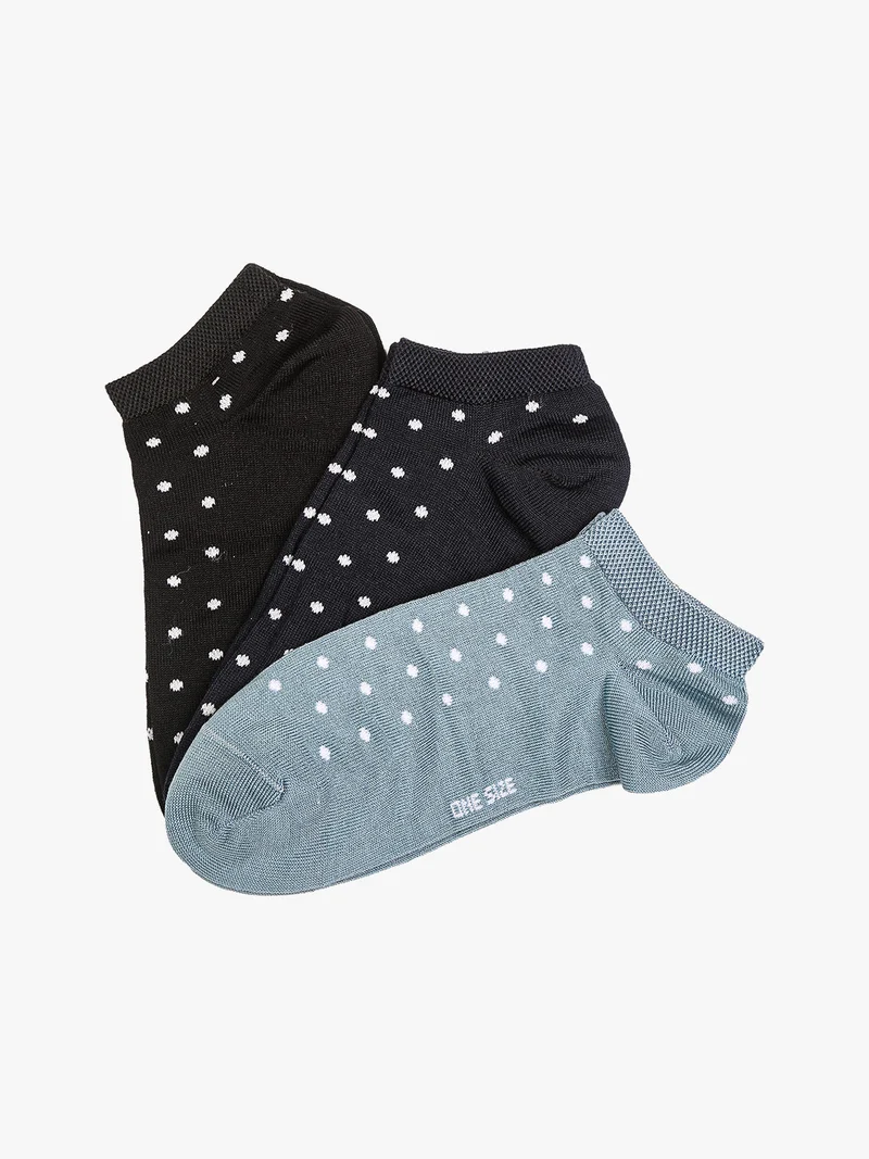 Confezione da 3 paia di calze corte sneakers da donna a pois - azzurro