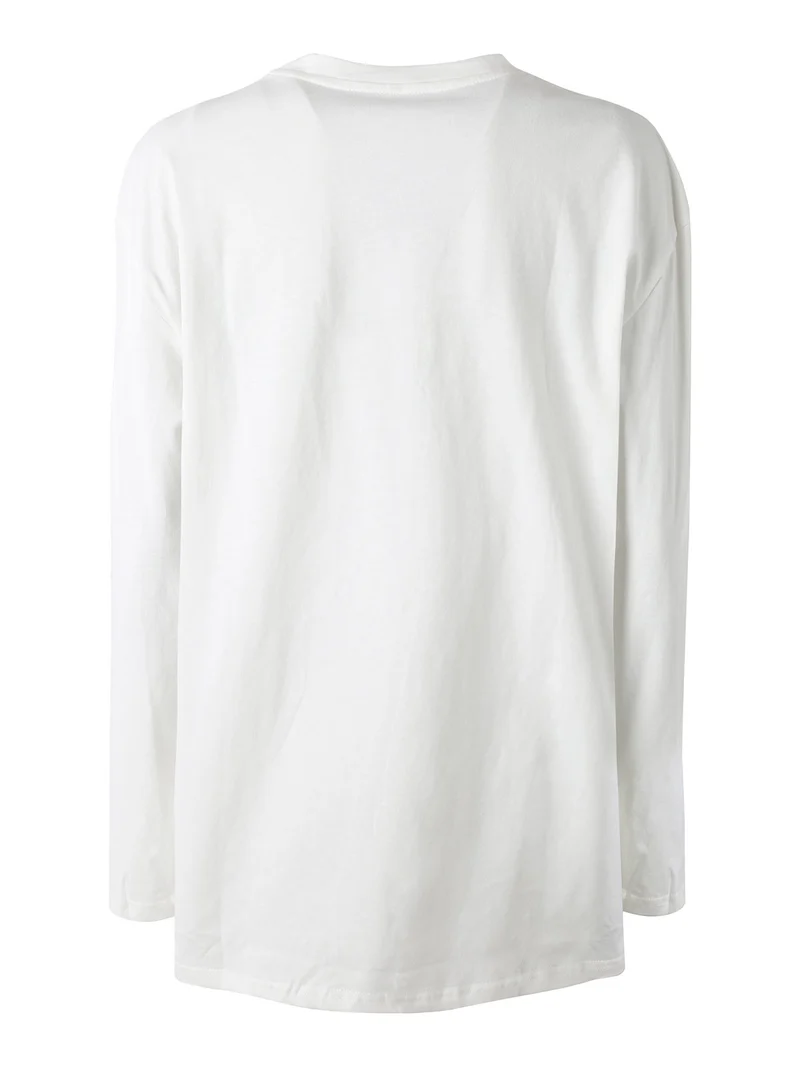 T-shirt a maniche lunghe da donna in cotone con stampa - bianco