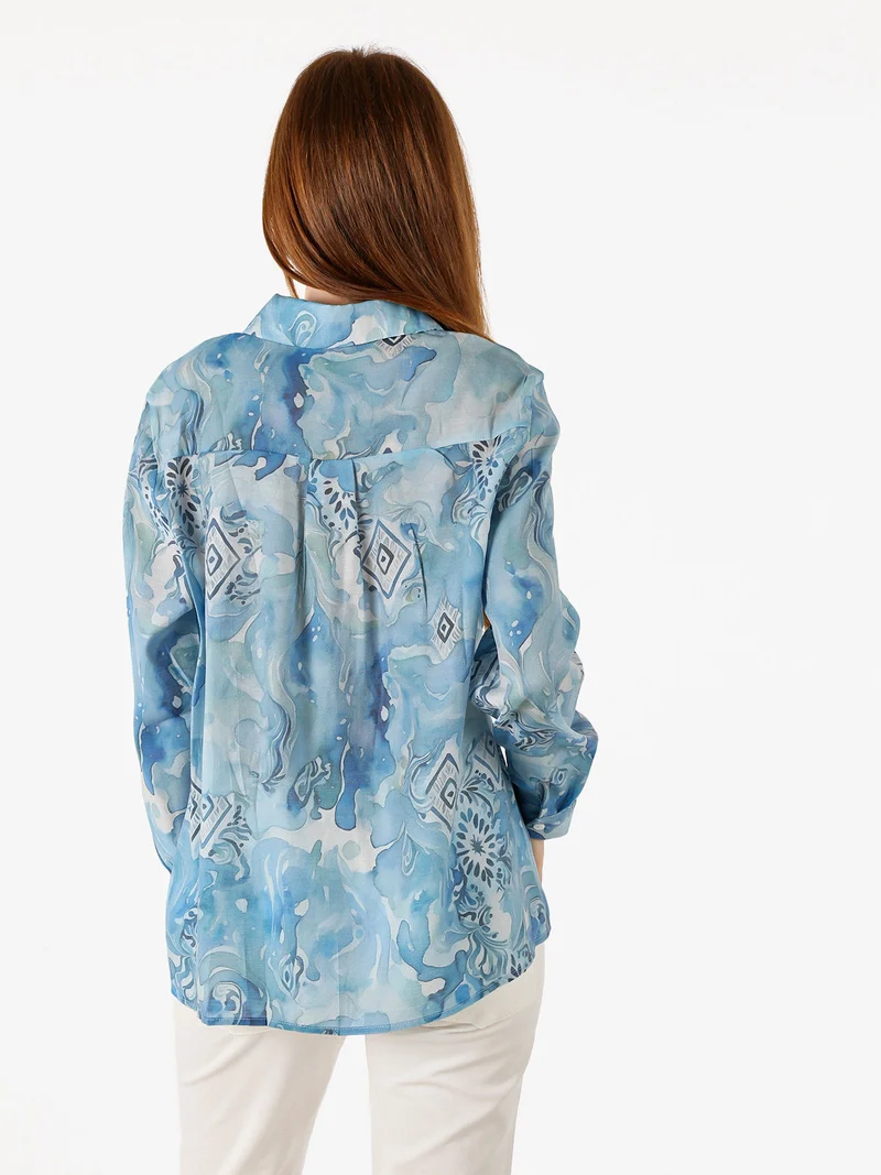 Camicia donna a maniche lunghe con stampe - azzurro