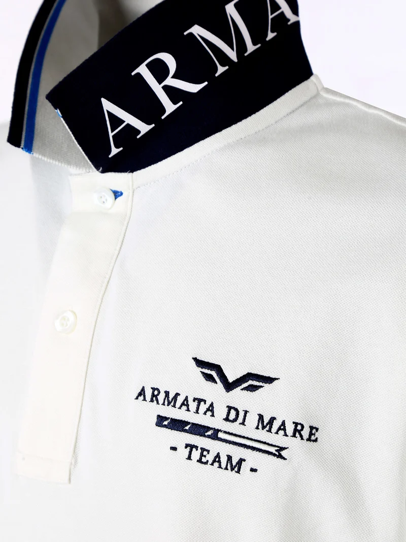 Polo da uomo in cotone a maniche corte con stampa - panna