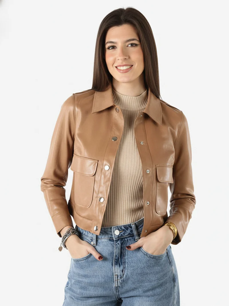 Giacca donna leggera con bottoni - cammello