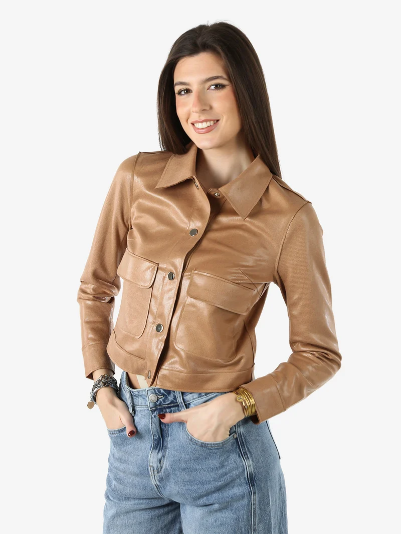 Giacca donna leggera con bottoni - cammello