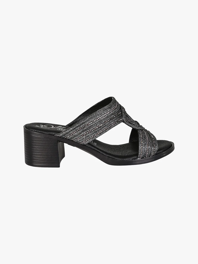 Ciabatte donna con strass e tacco largo - nero