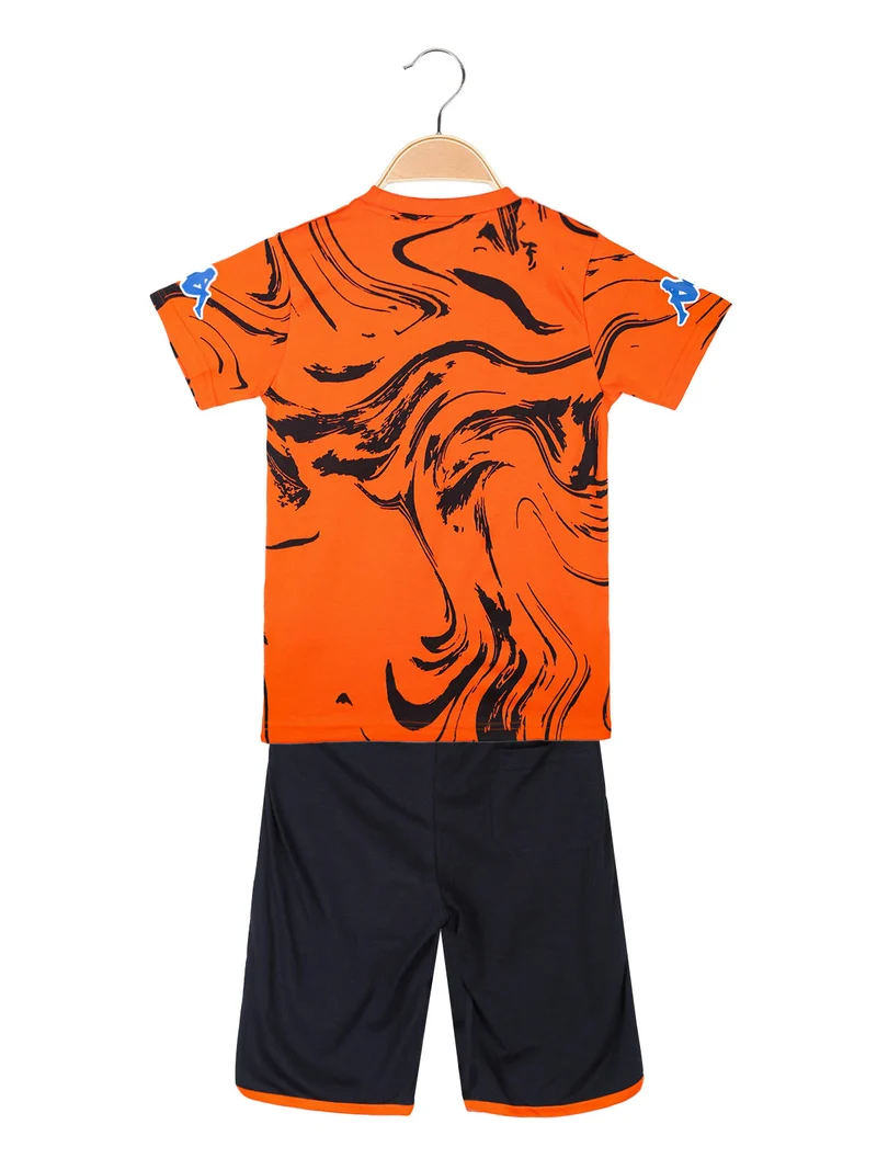 Completo corto sportivo da bambino con t-shirt e bermuda - arancione