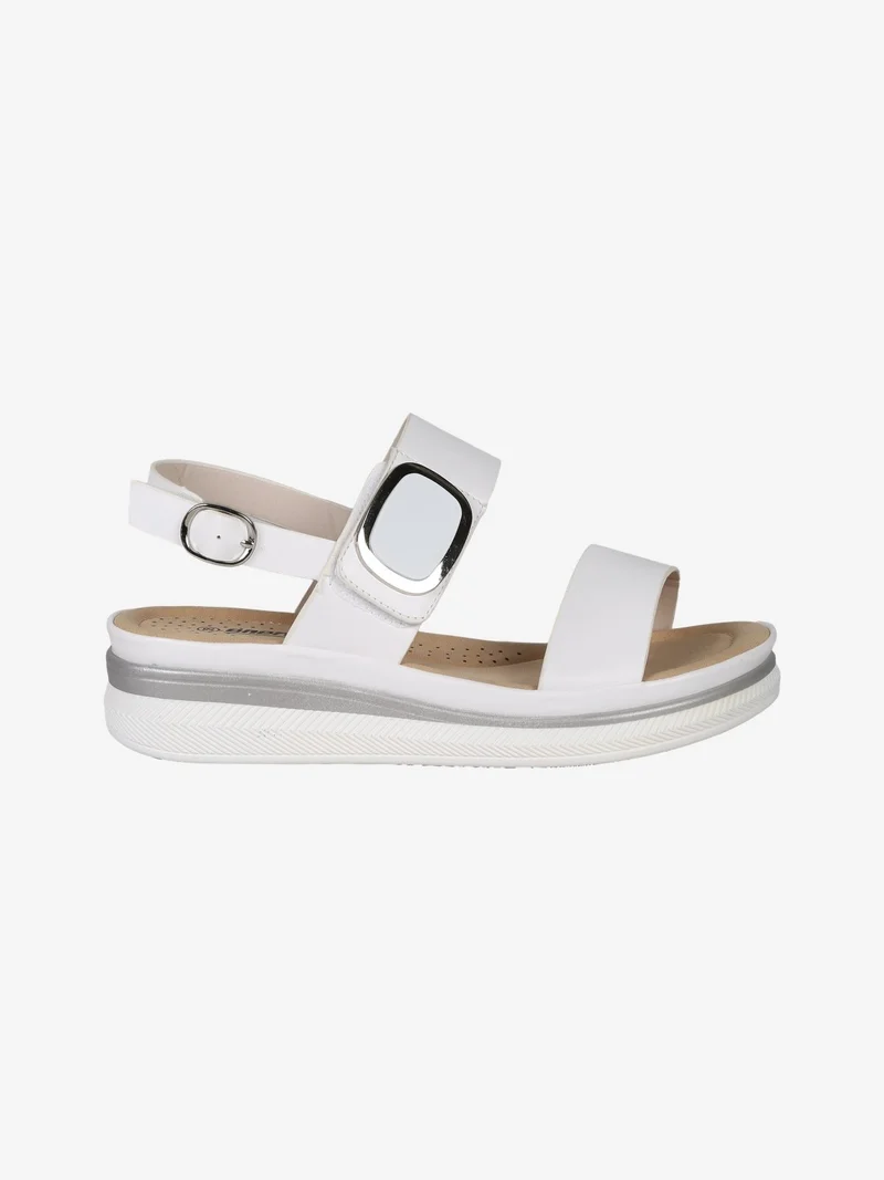 Sandali donna con fascia a strappo e zeppa - bianco