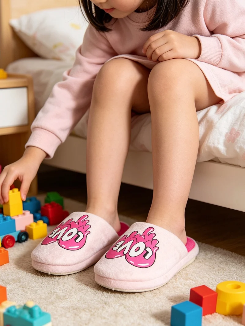 Pantofole invernali da bambina LOVE -rosa