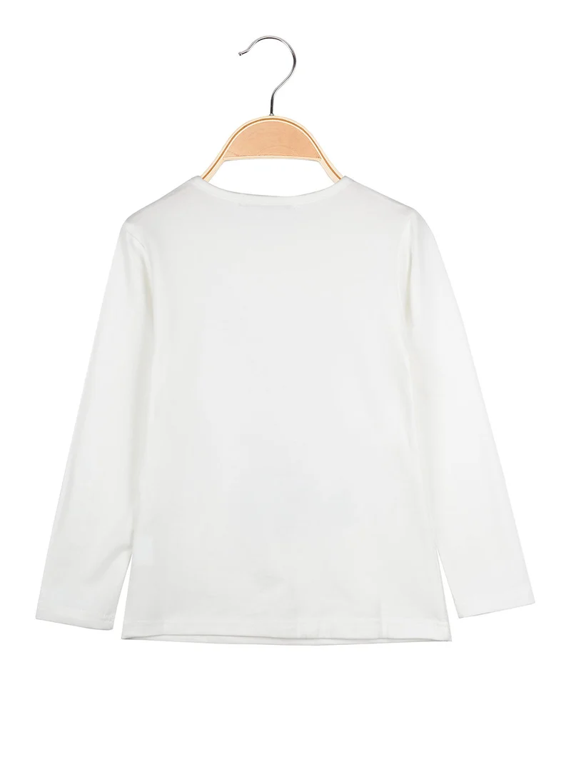 T-shirt da bambina a maniche lunghe con strass - bianco