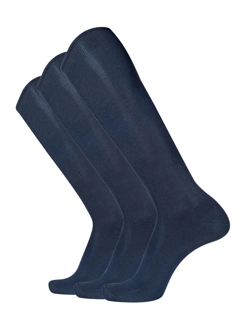 Confezione da 3 paia di calze lunghe da uomo in filo di scozia - blu scuro