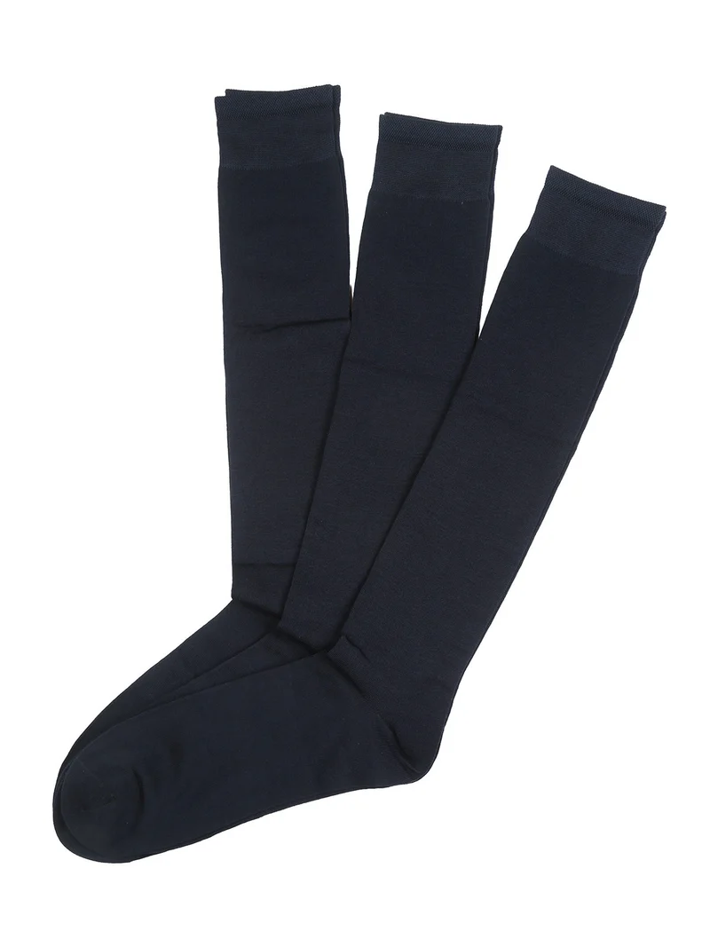 Confezione da 3 paia di calze lunghe da uomo in filo di scozia - blu scuro