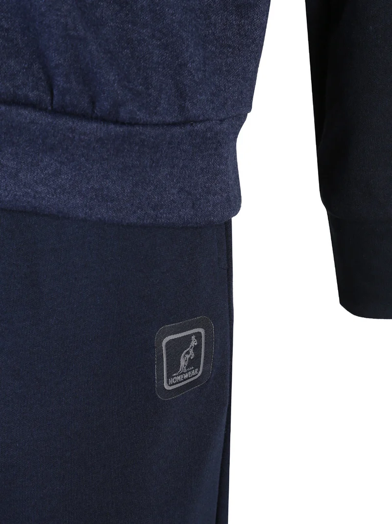 Pigiama lungo da uomo in misto cotone interlock - blu scuro