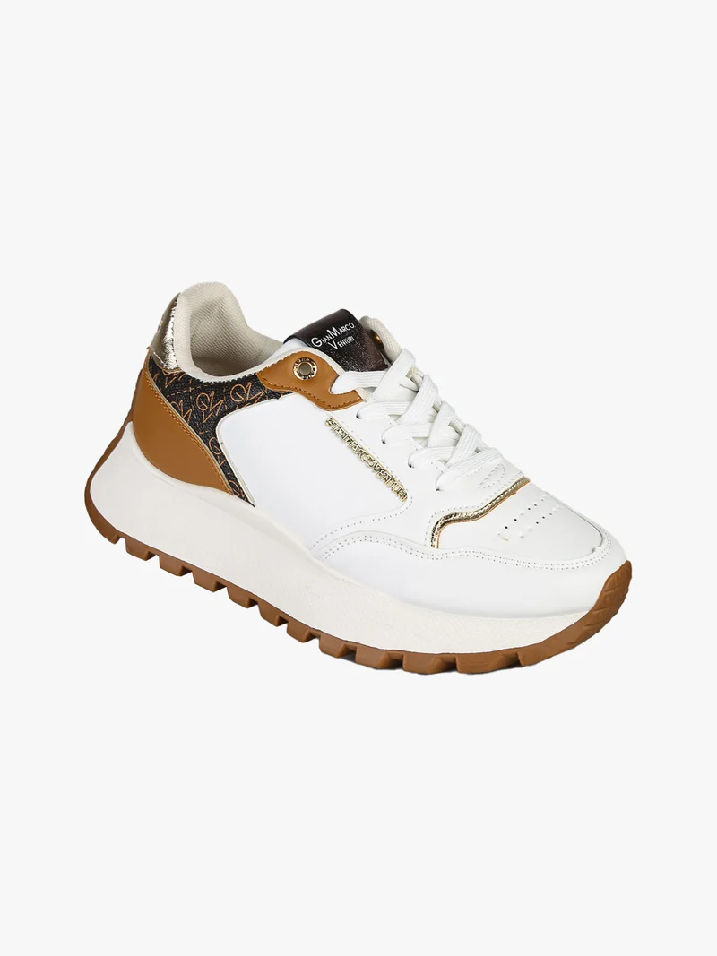 Sneakers donna stringate con platform - bianco