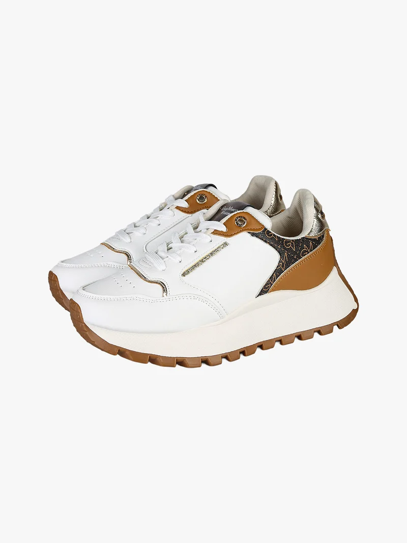 Sneakers donna stringate con platform - bianco