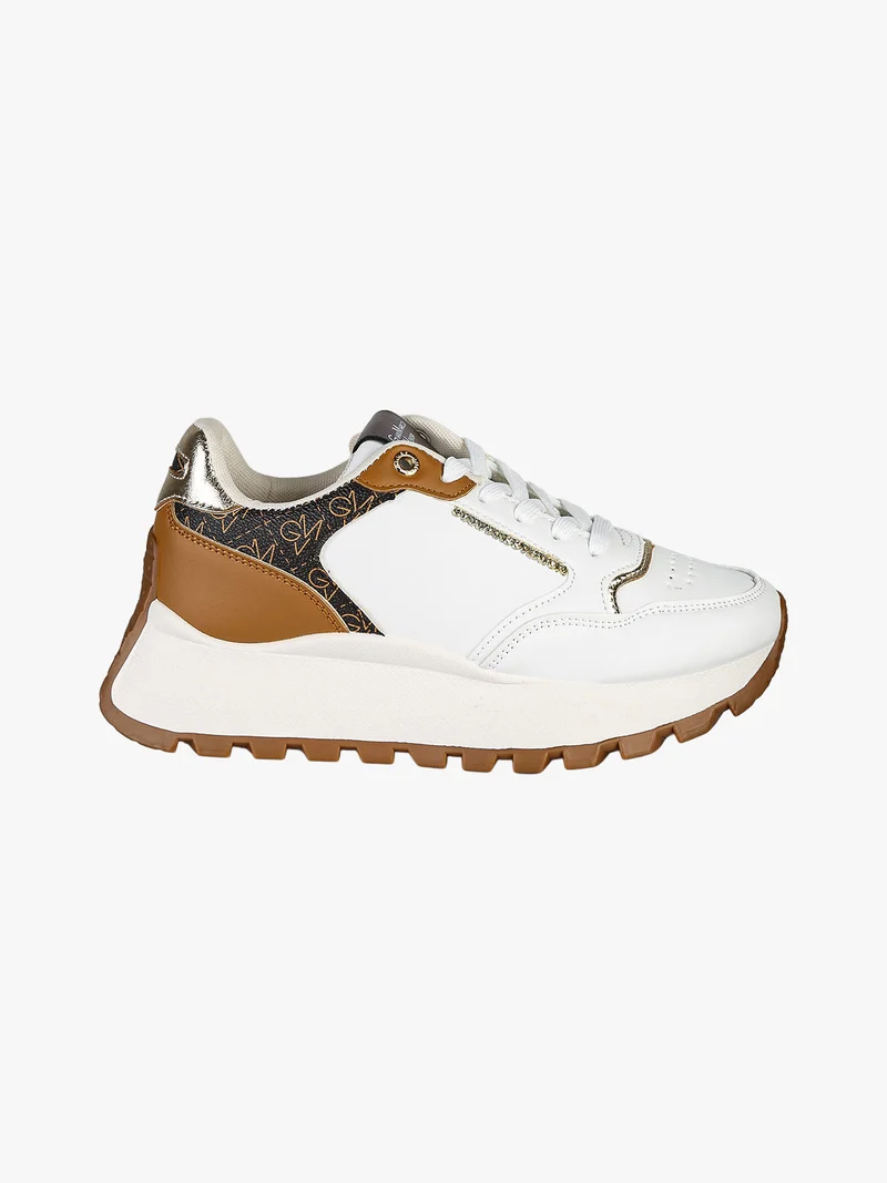 Sneakers donna stringate con platform - bianco