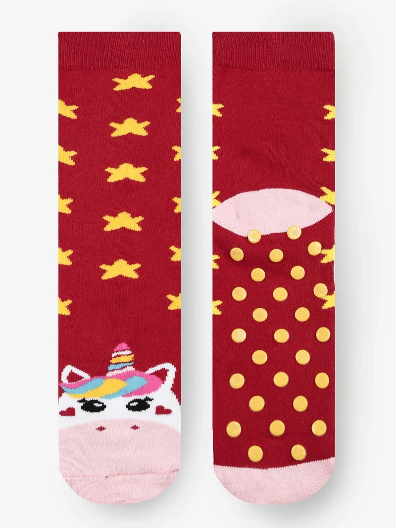 Calze antiscivolo bimba con unicorno - rosso