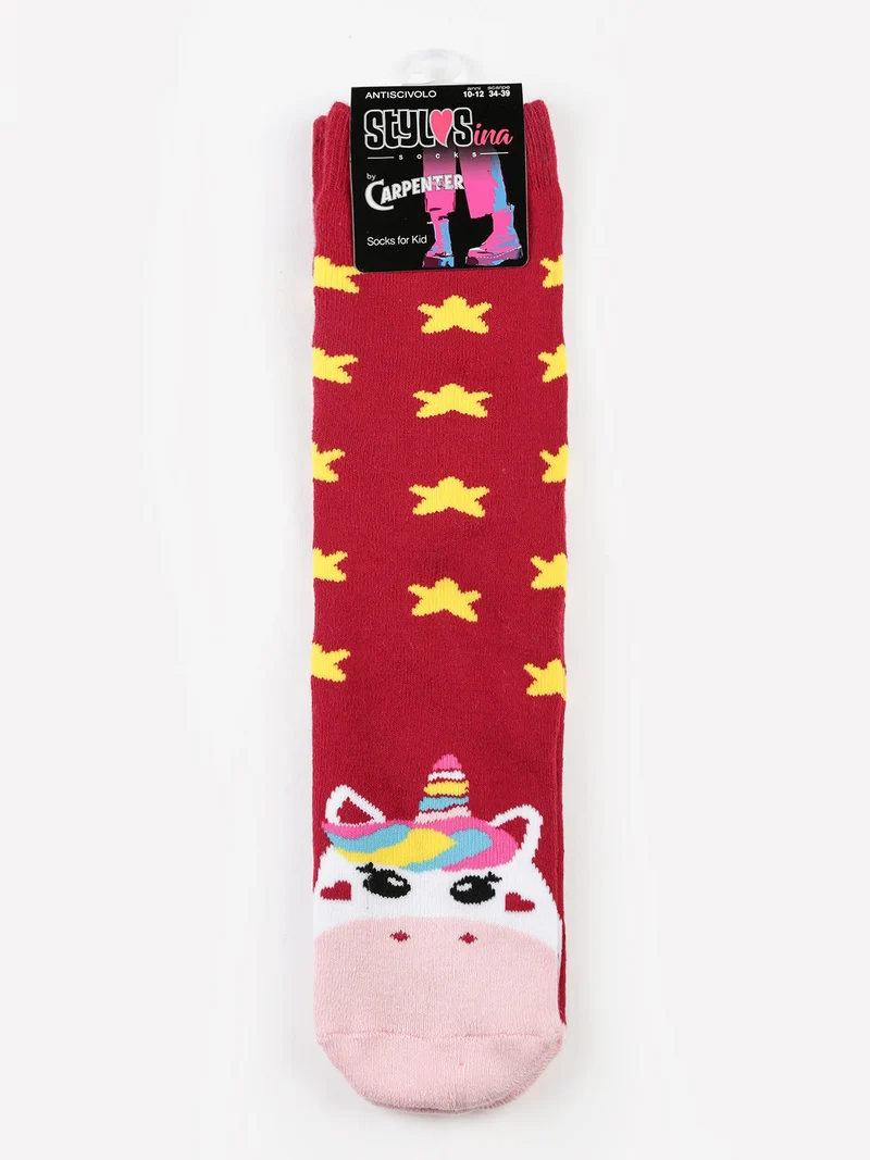 Calze antiscivolo bimba con unicorno - rosso