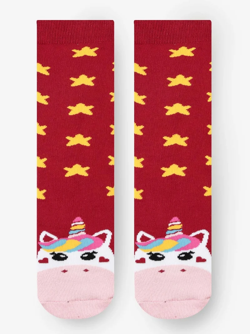 Calze antiscivolo bimba con unicorno - rosso