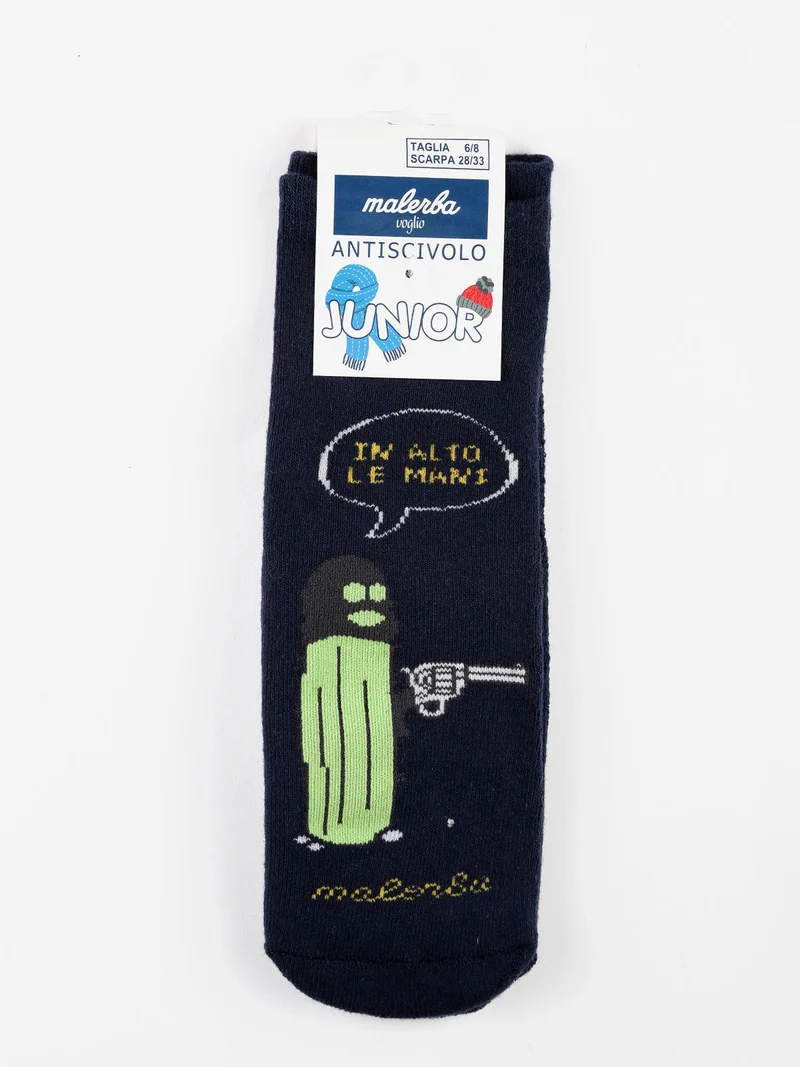 Calze antiscivolo bambino in caldo cotone con disegno - blu scuro