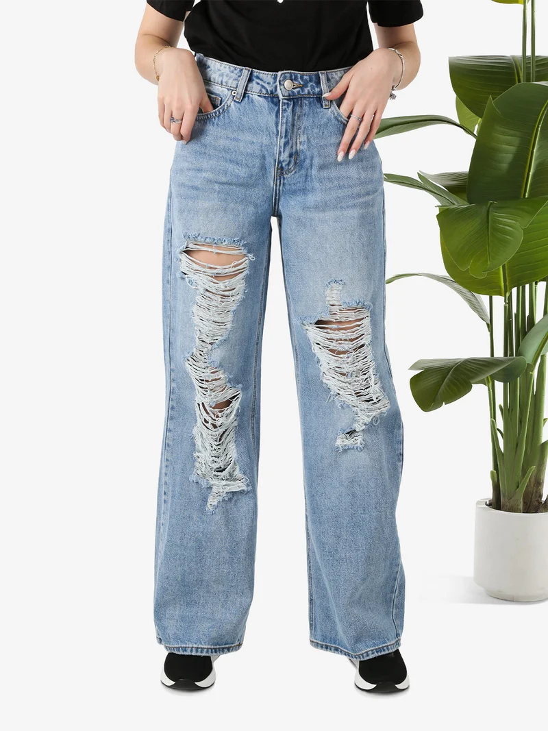 Jeans donna con strappi a gamba larga - jeans