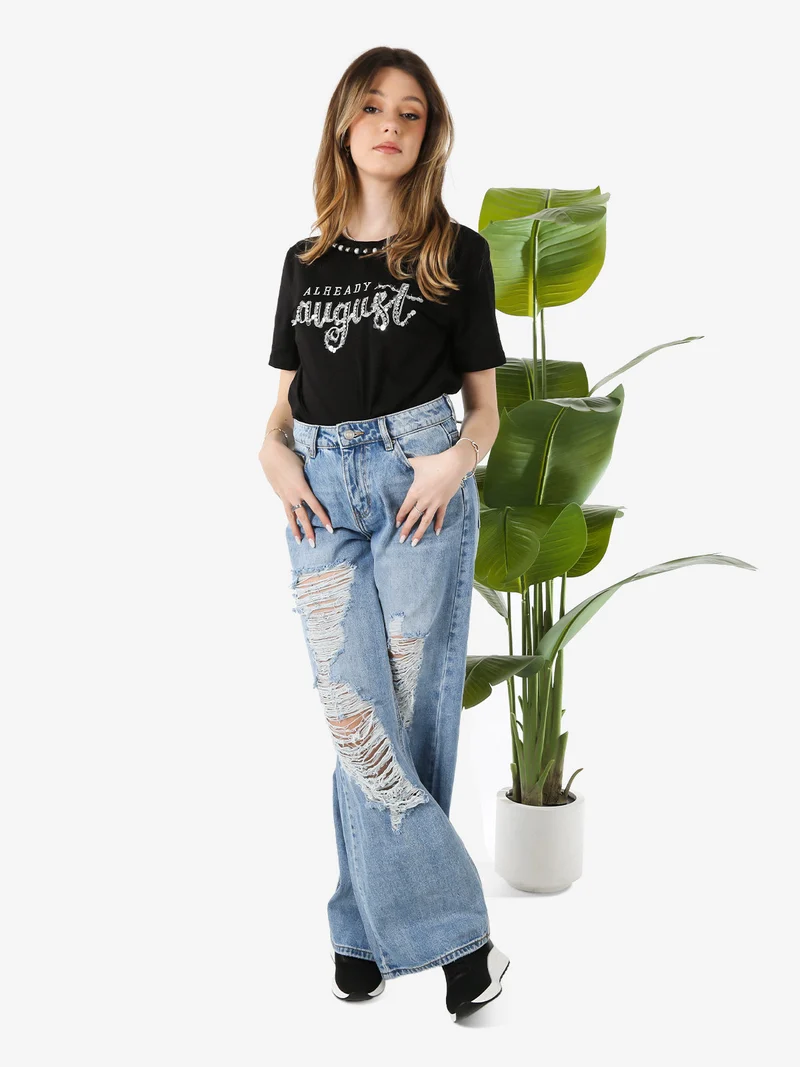 Jeans donna con strappi a gamba larga - jeans