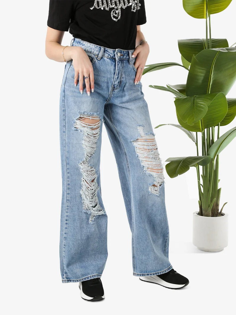 Jeans donna con strappi a gamba larga - jeans