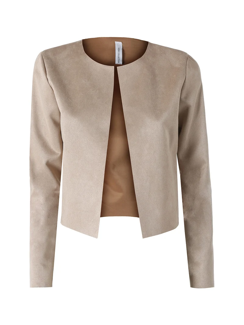 Blazer donna in tessuto scamosciato senza chiusura - cammello
