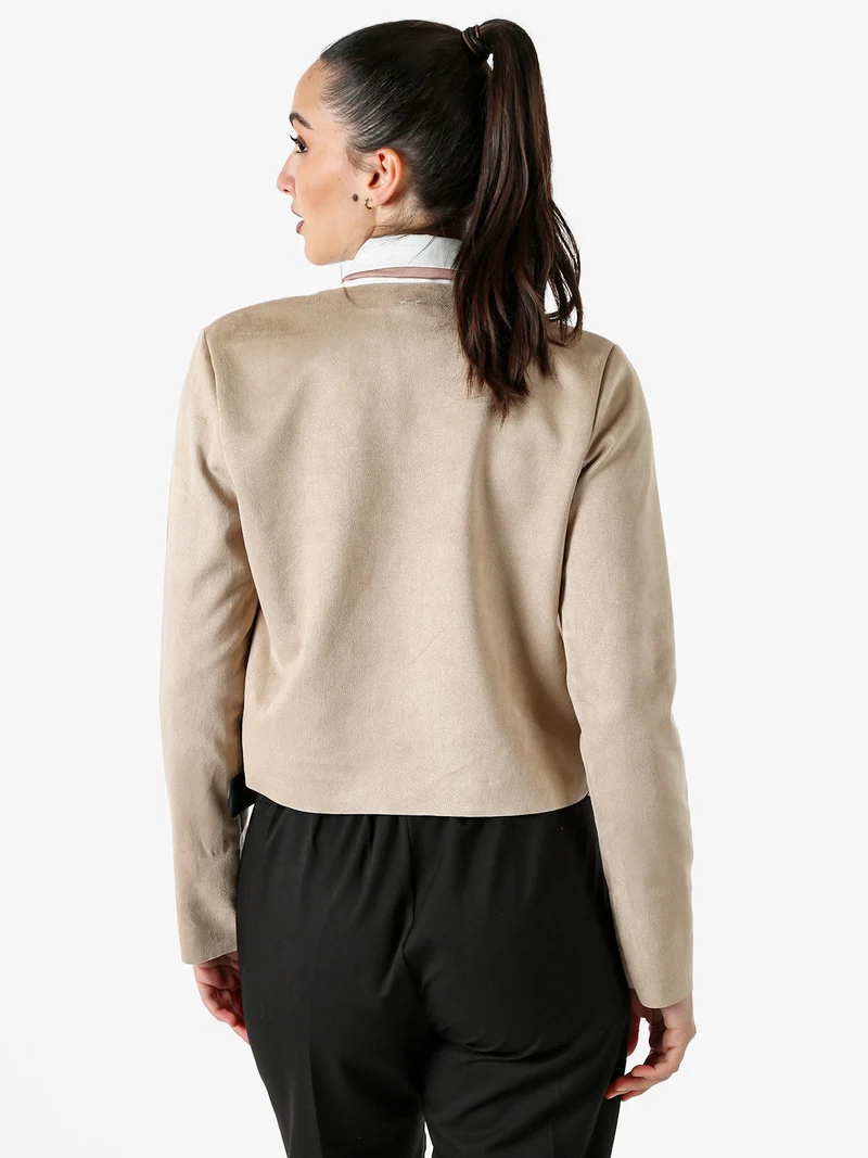 Blazer donna in tessuto scamosciato senza chiusura - cammello