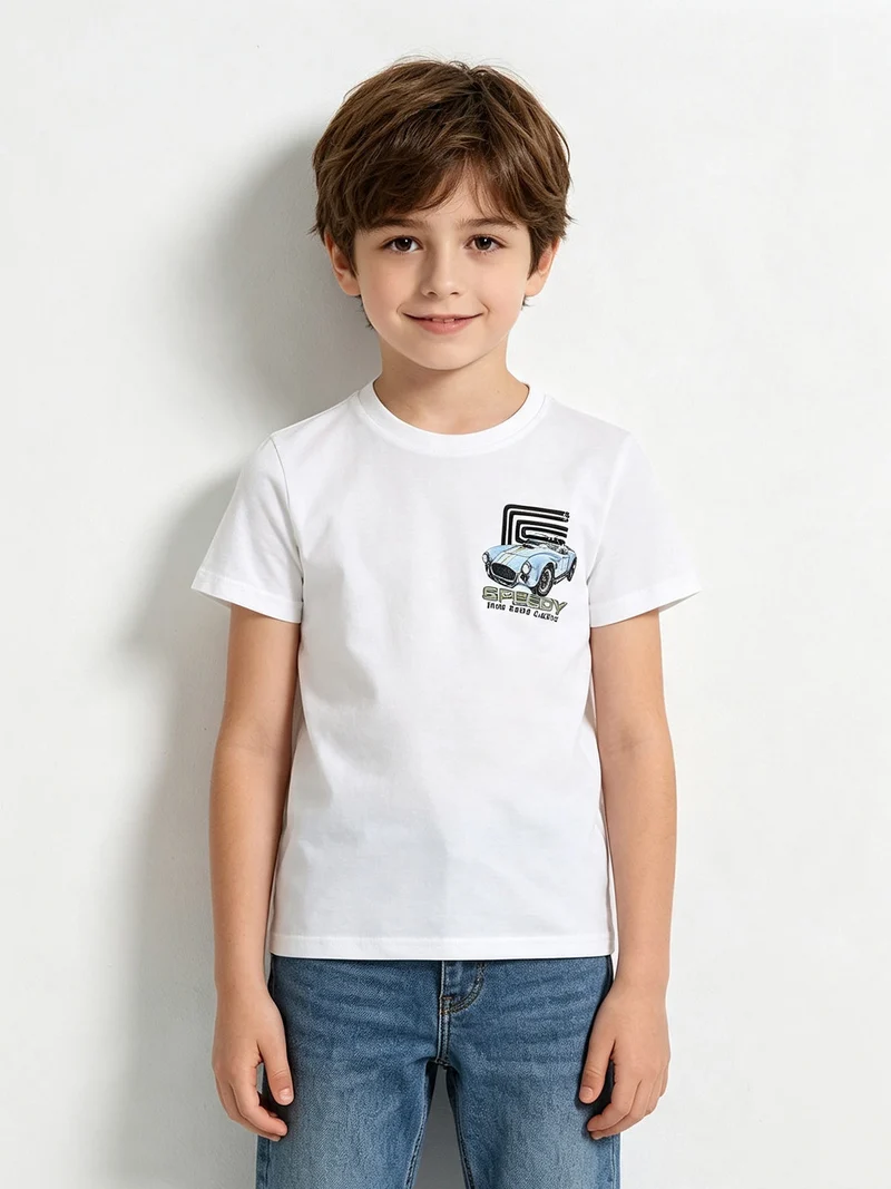 T-shirt da bambino in cotone con stampa disegno davanti e dietro - bianco