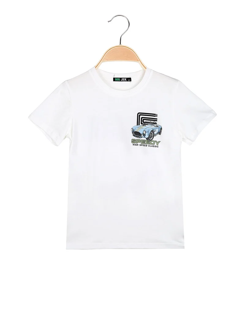 T-shirt da bambino in cotone con stampa disegno davanti e dietro - bianco