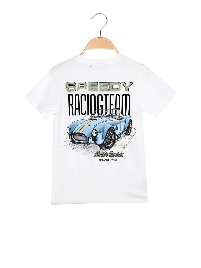 T-shirt da bambino in cotone con stampa disegno davanti e dietro - bianco