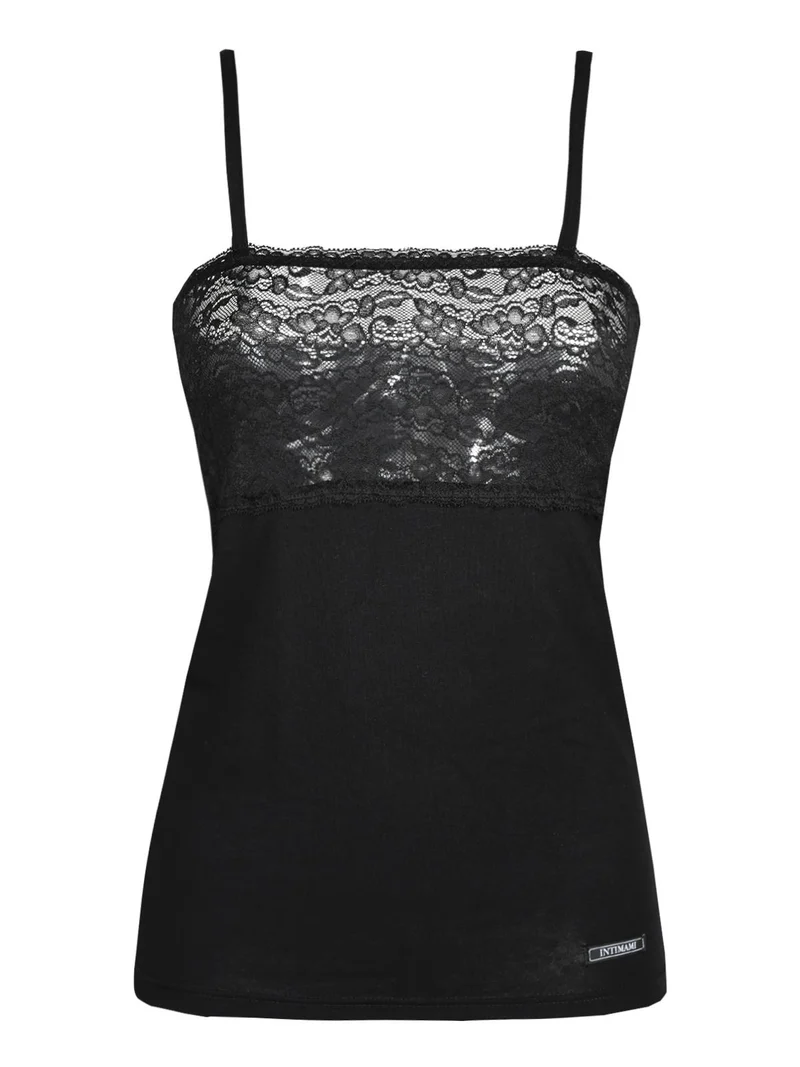 Canotta intima con pizzo in cotone bielastico - nero