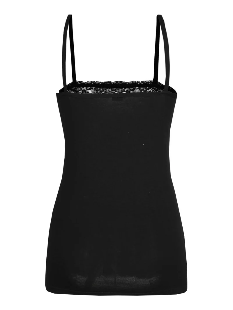 Canotta intima con pizzo in cotone bielastico - nero