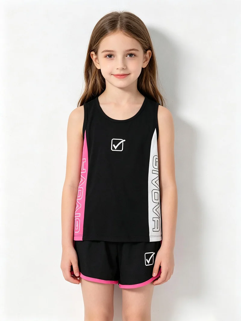 Completo corto da bambina canotta e shorts - nero