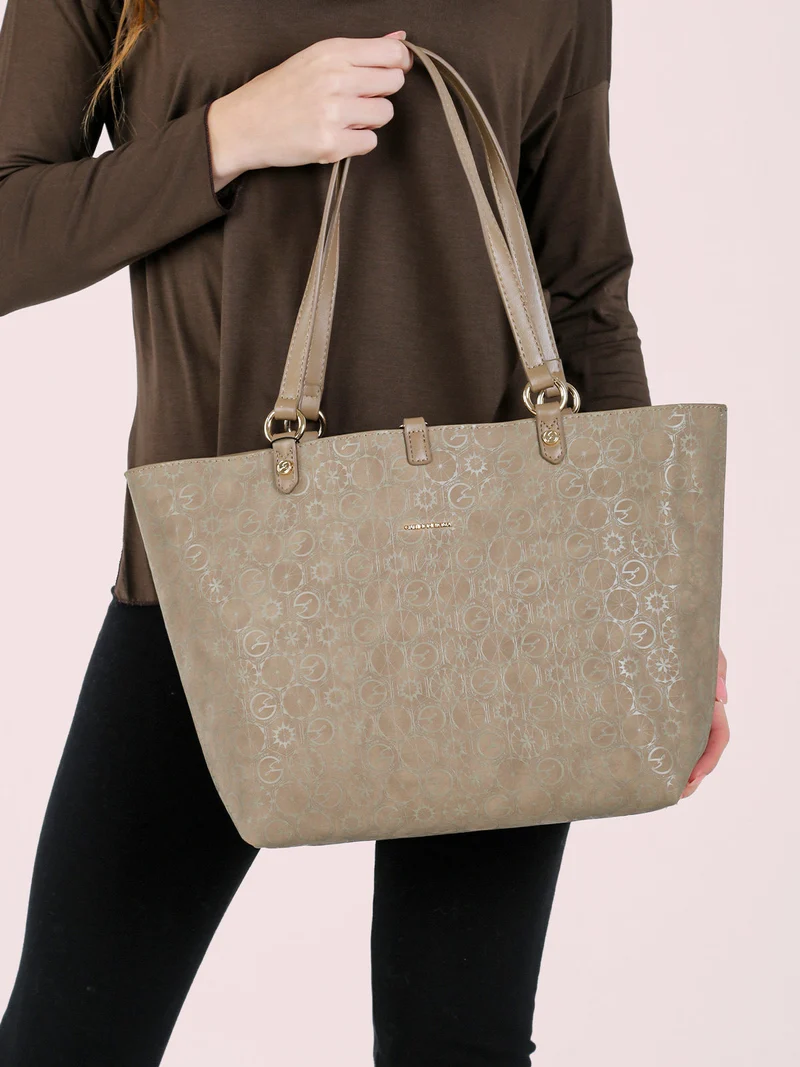 Borsa tote donna reversibile con pochette - taupe