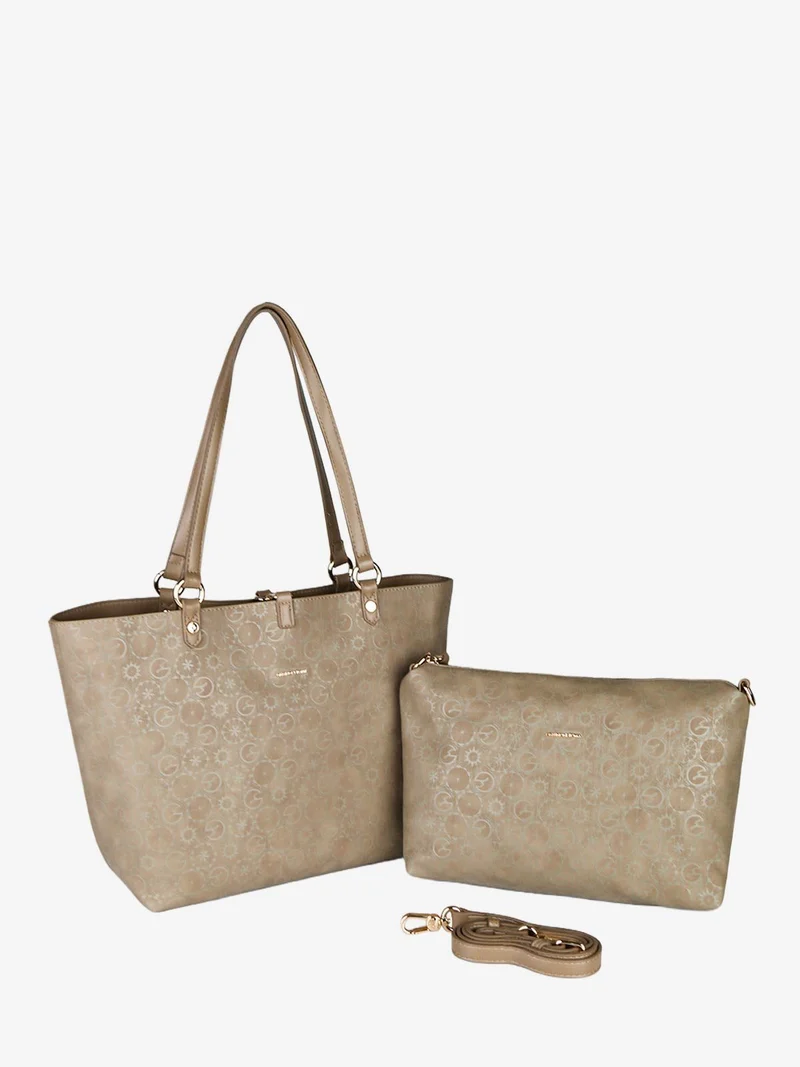 Borsa tote donna reversibile con pochette - taupe