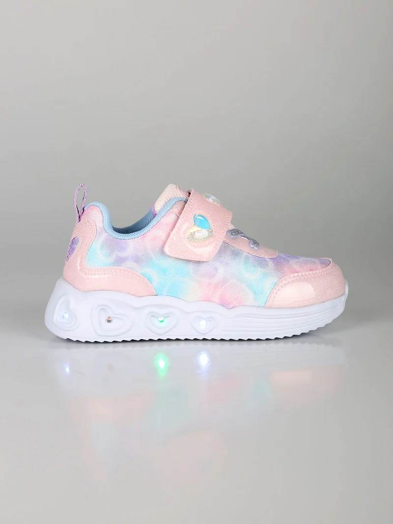 Sneakers da bambina con strappo e luci - rosa