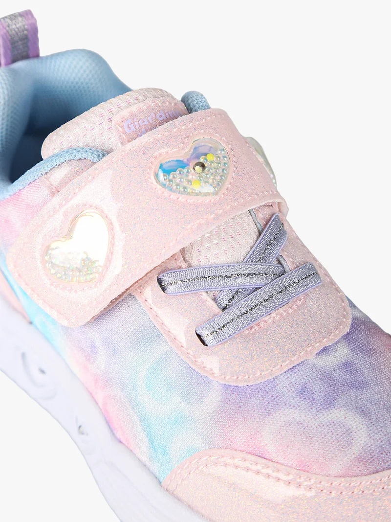 Sneakers da bambina con strappo e luci - rosa
